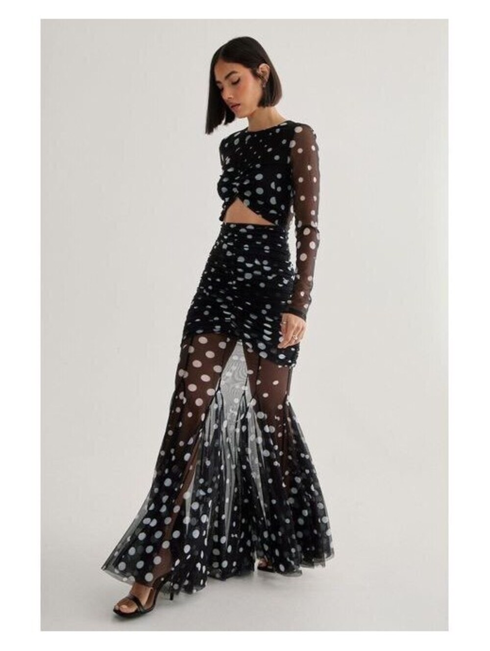 NWT Nasty Gal Black Polka Dot Mesh Cut Out Maxi Dress
